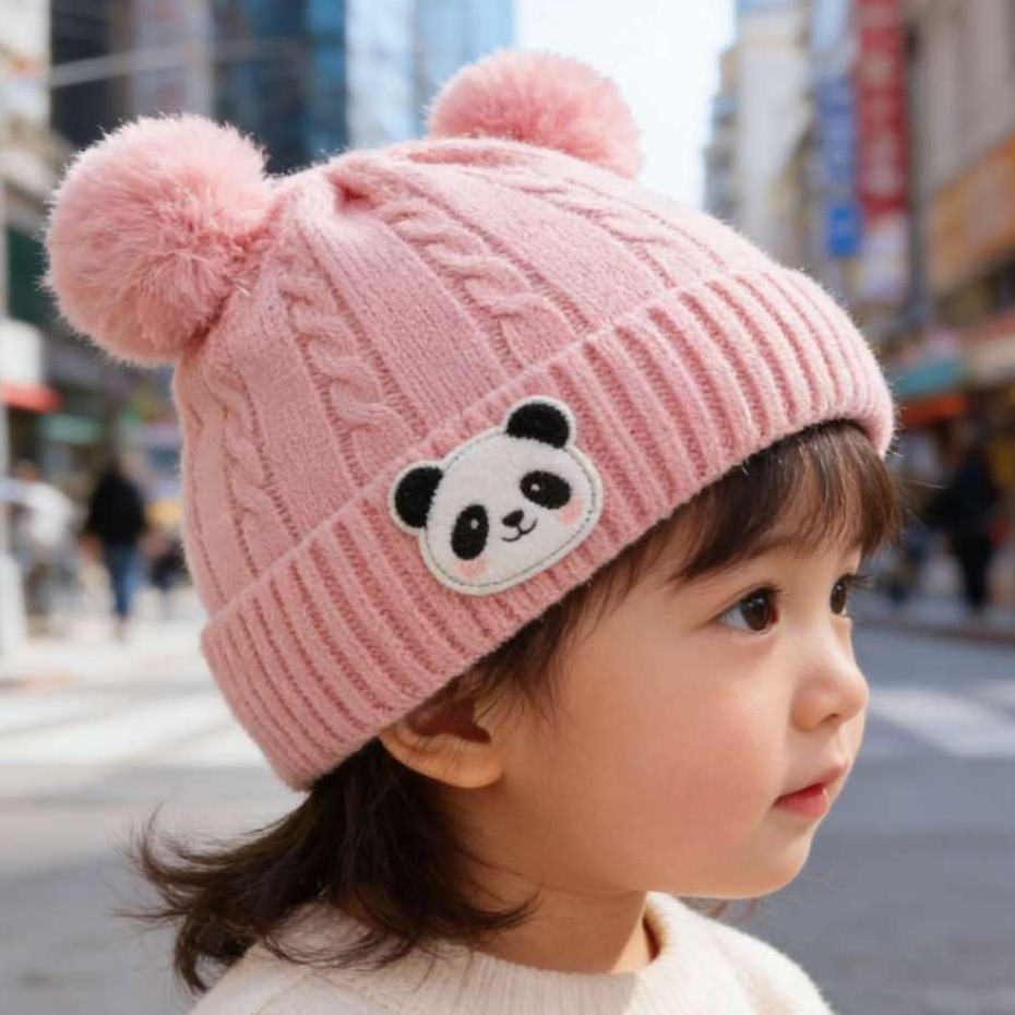 Gorro/Touca Infantil com dois pompom  liso Forrada Por  1-3anos Dentro para o inverno menino e menina moda novo