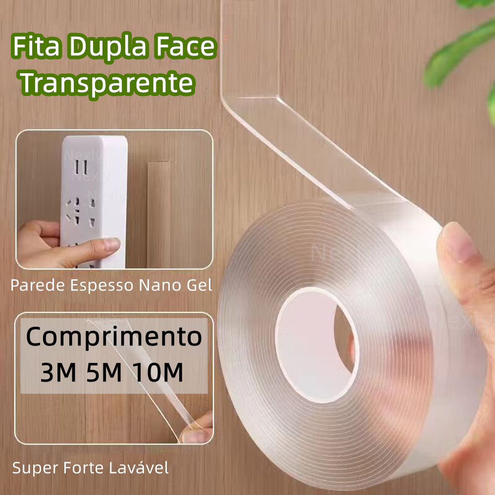 Fita Dupla Face Fita Transparente Adesivo 5M 10M Tira Autoadesiva Lavável Gel Adesiva Cola na Parede Espesso NanoGel 3M em Oferta na Shopee