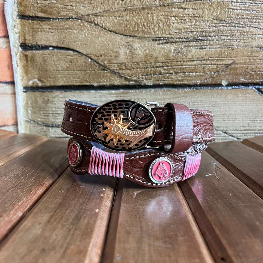 Cinto Infantil Cavalinho Rosa Couro Legítimo Muita Qualidade Super Promoção