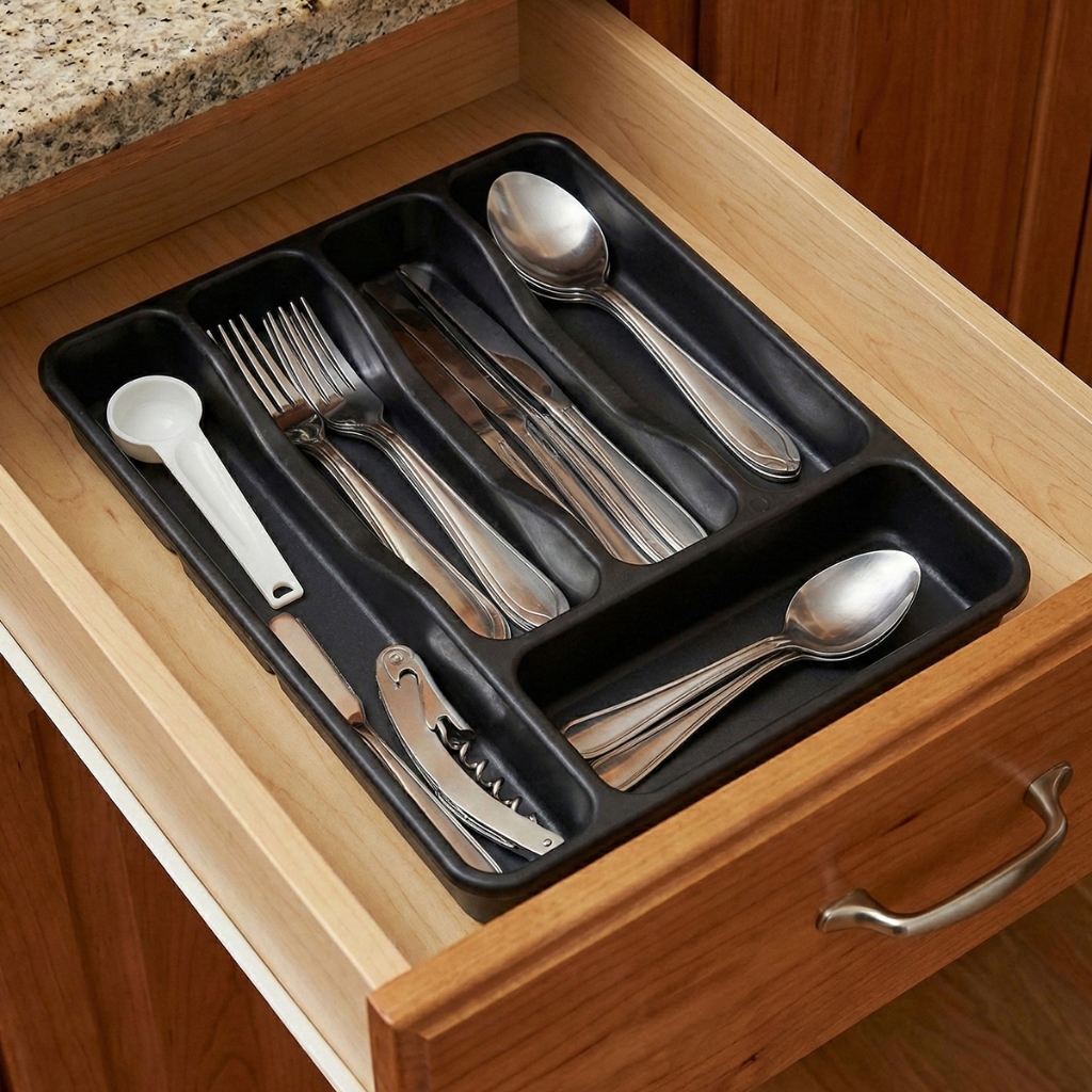 Porta Talheres de Gaveta Organizador de Utensílios Cozinha 5 Divisórias Plástico Colorido Resistente