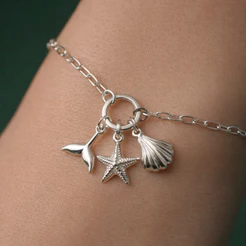 Pulseira Coleção Mar Concha Estrela do Mar e Cauda de Sereia em Prata 925