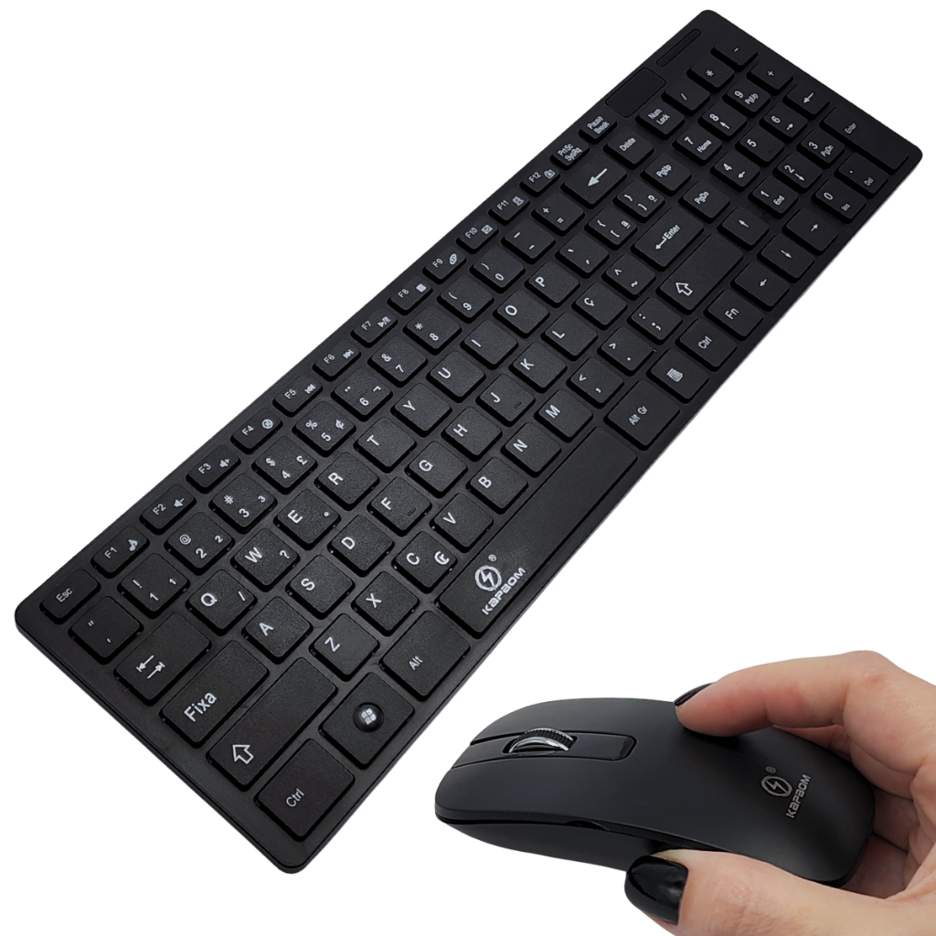 Kit Teclado E Mouse Preto Sem Fio Ultrafino Ergonômico 2.4g