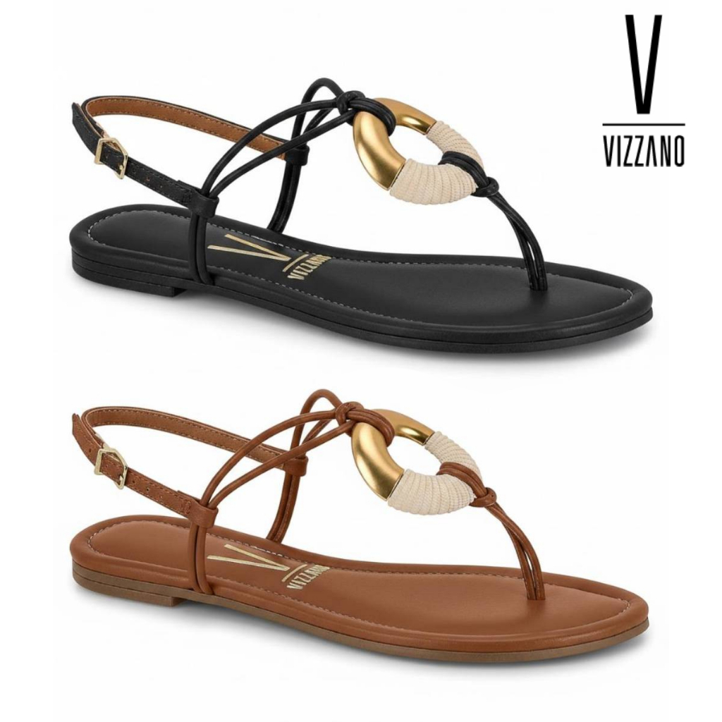Sandália Feminina Vizzano Casual Rasteira Flat Tira elegante Fivela Rasteirinha Confortável Original