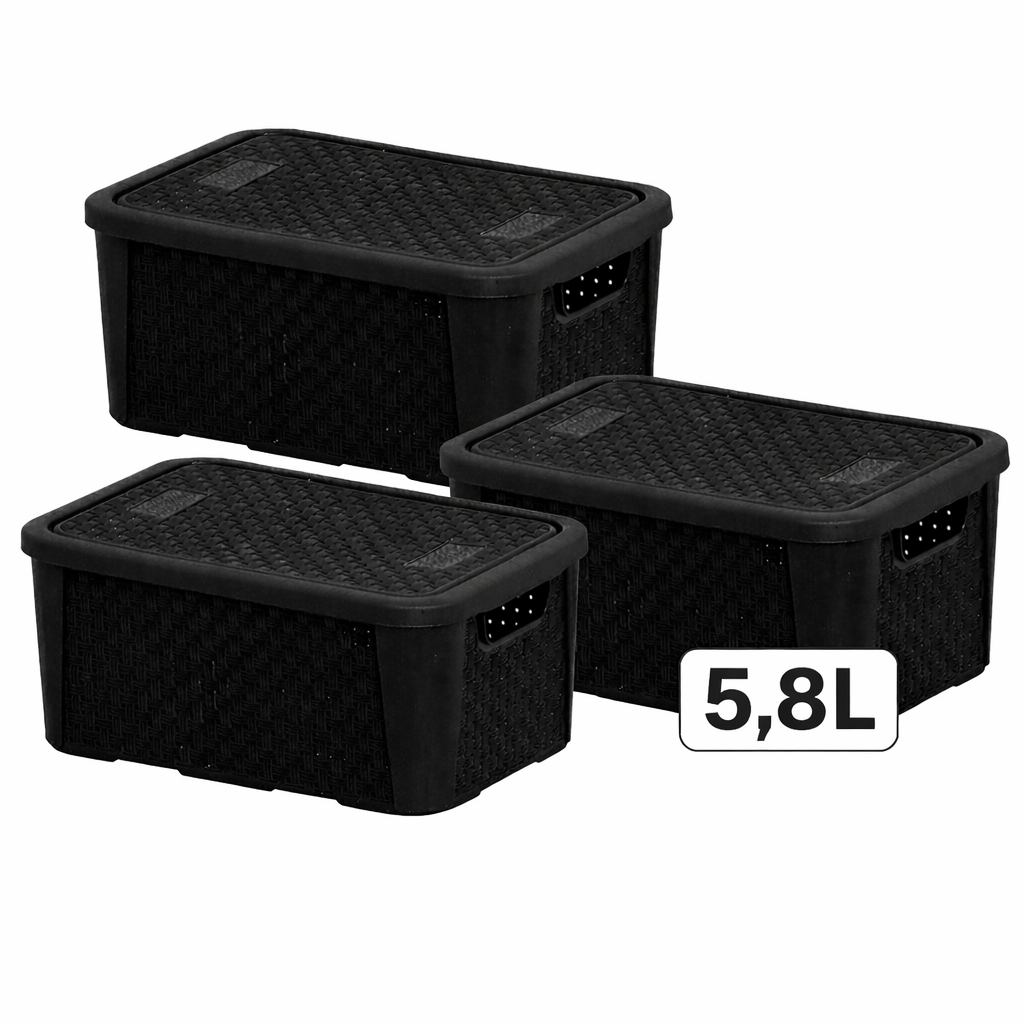 Kit Com 3 Caixas Organizadoras Preta Multiuso 5,8 Litros Empilhável Com Trava em Oferta na Shopee