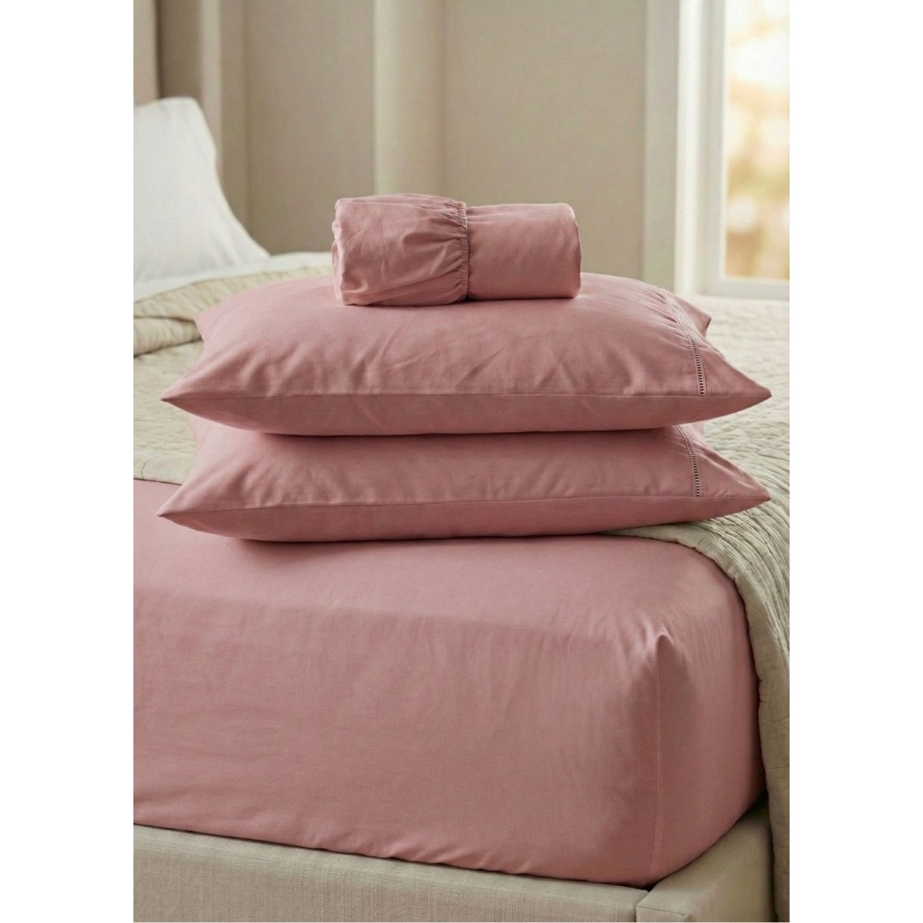Roupa de Cama Tecido 400 fios Percal Lençol Fundo de Elástico e Fronhas Ponto Palito Alta Maciez