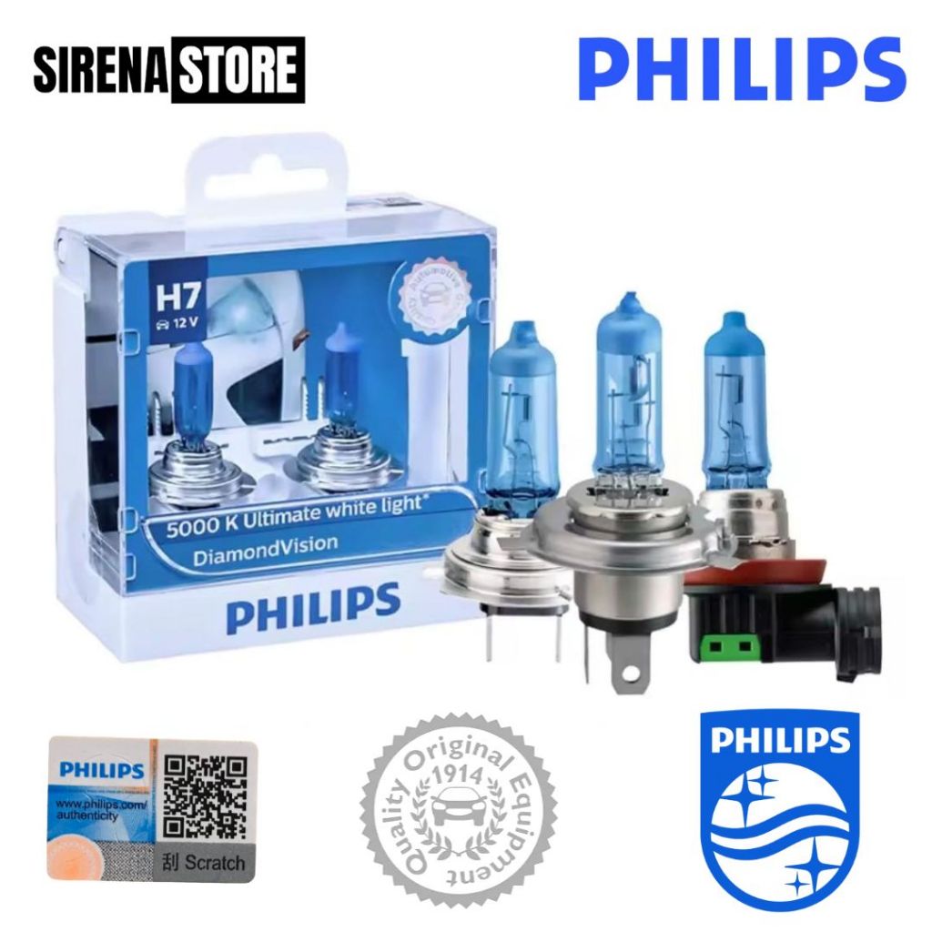 Par Lâmpada Philips Diamond Vision 100% Selo H1 H4 H7 H8 H11 Hb3 Hb4 Melhor Super Branca do Mercado