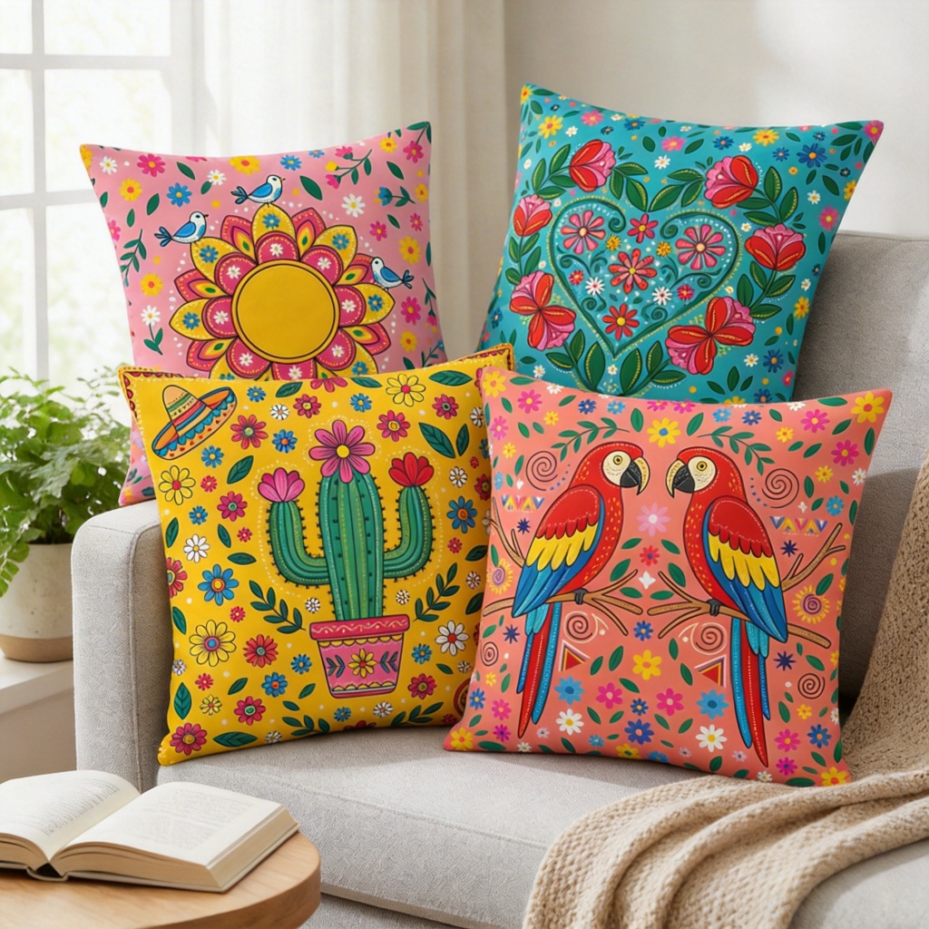 KIT 4 CAPA DE ALMOFADA 45x45 - COLEÇÃO ARTISTICA MEXICANA VERSÃO 2 ESTAMPA PREMIUM EXCLUSIVA em Oferta na Shopee