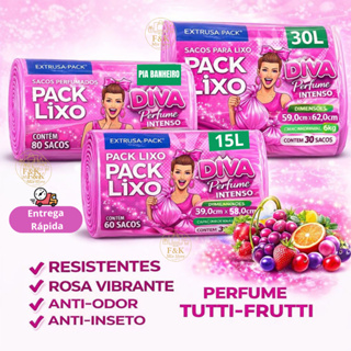 Saco de Lixo Perfumado Rosa Diva TUTTI FRUTI Perfume Intenso Pia Banheiro/15L/30L Neutraliza Odores em Oferta na Shopee