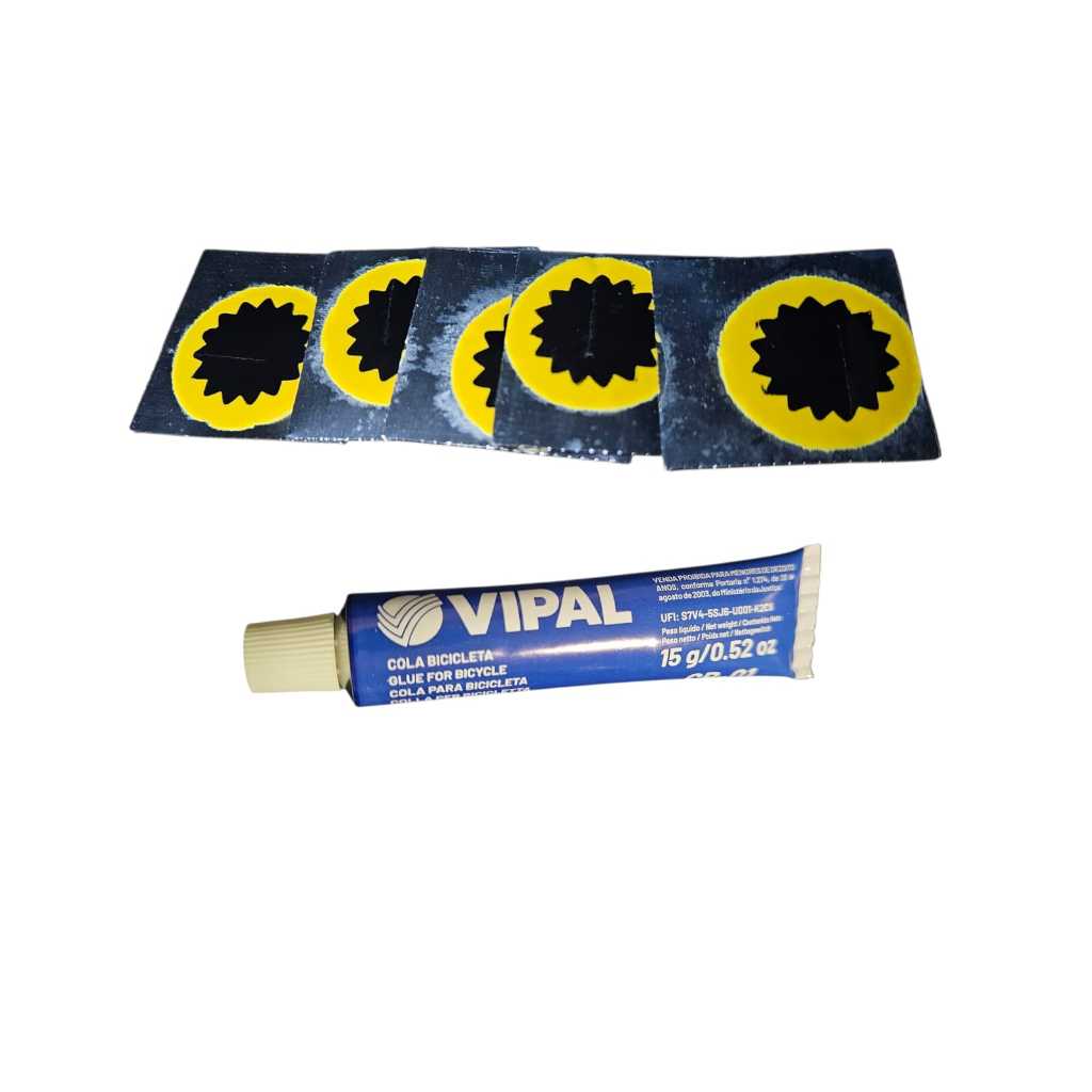 KIT 5 REMENDOS E 1 COLA CB01 15G DE  REPARO CAMARA DE BIKE E MOTO em Oferta na Shopee