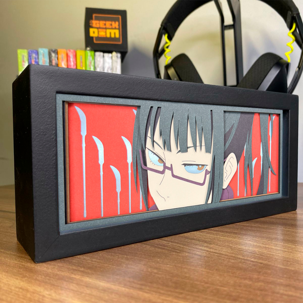 Imagem Luminária Lightbox Anime 3D LED Decoração de Mesa PC Gamer Jujutsu Kaisen Maki Zen'in