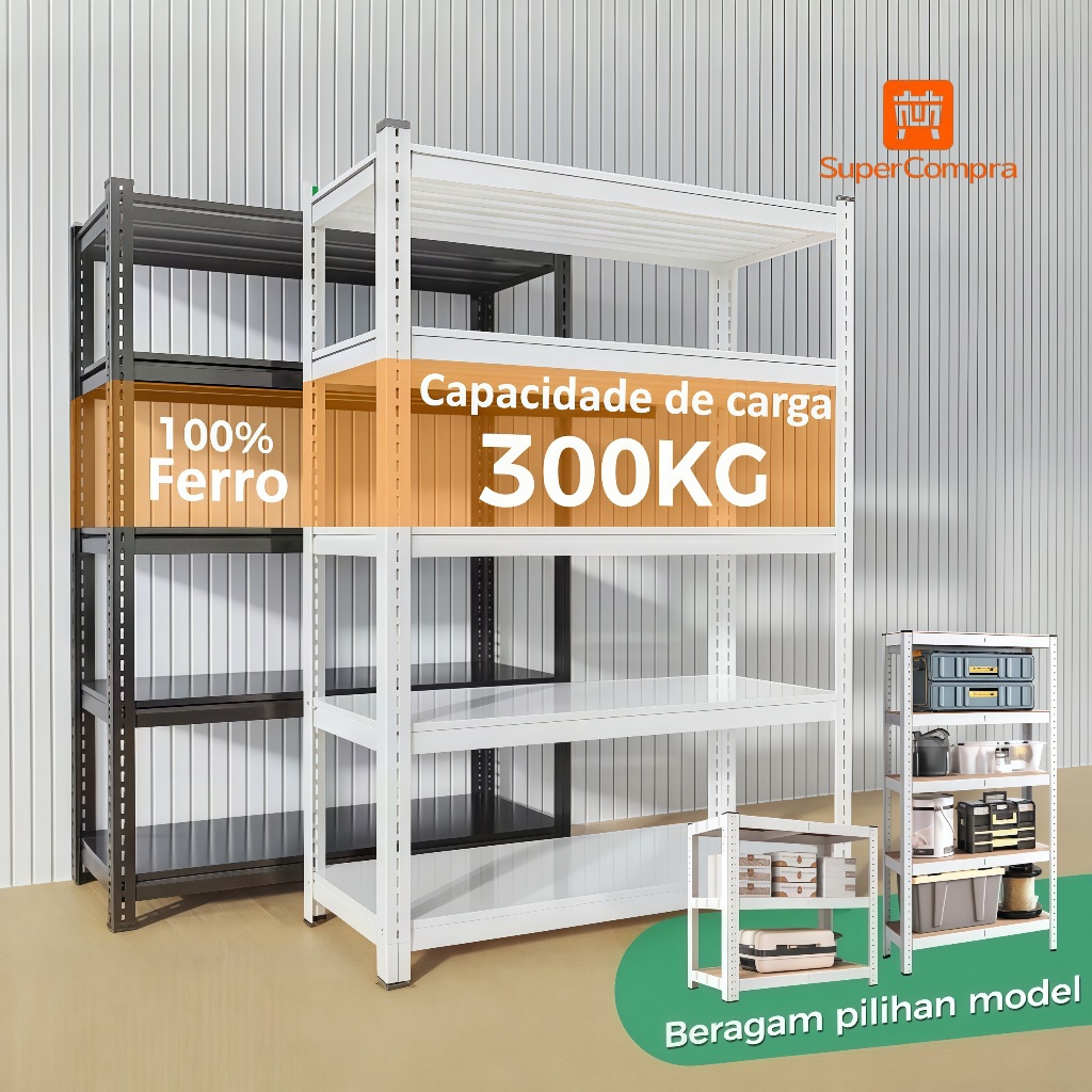 Estante de Ferro Estante Reforçada Aço Reforçado 3/4/5/6 Andares 300kg Reforçado Organizadora para Casa e Garagem