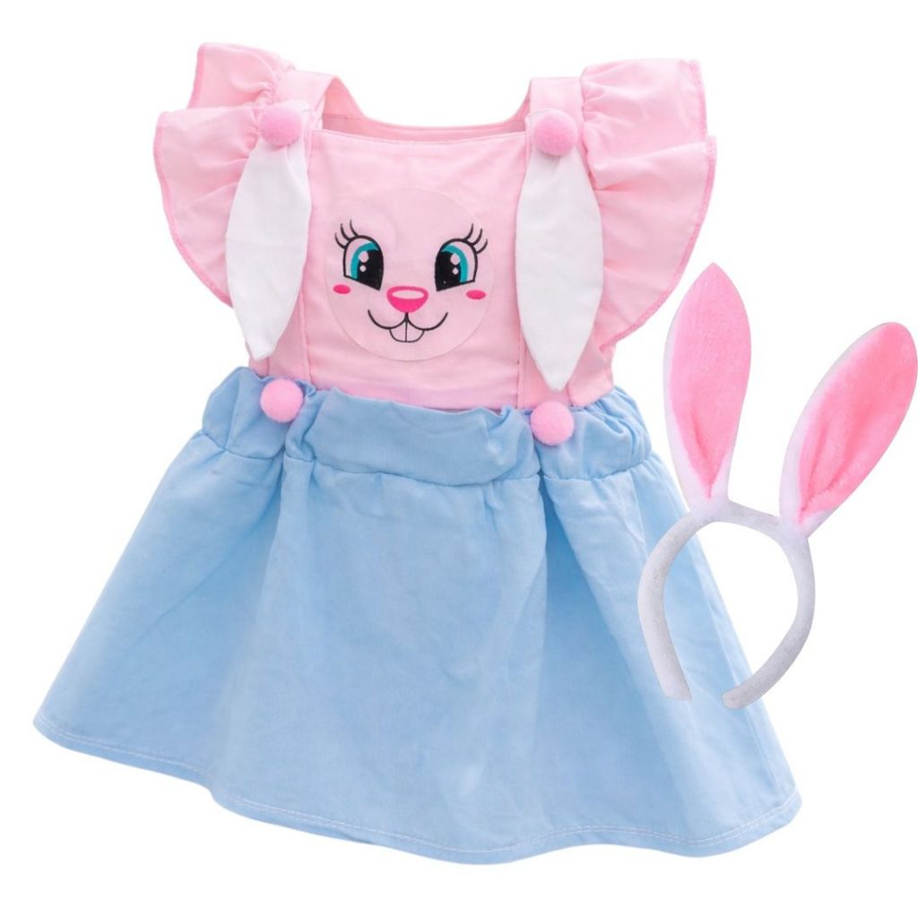 Body Coelhinha Páscoa Roupa Ensaio Fotos Mesversário Bebê Menina Jardineira Vestido C/ Tiara Pelúcia Orelhinhas