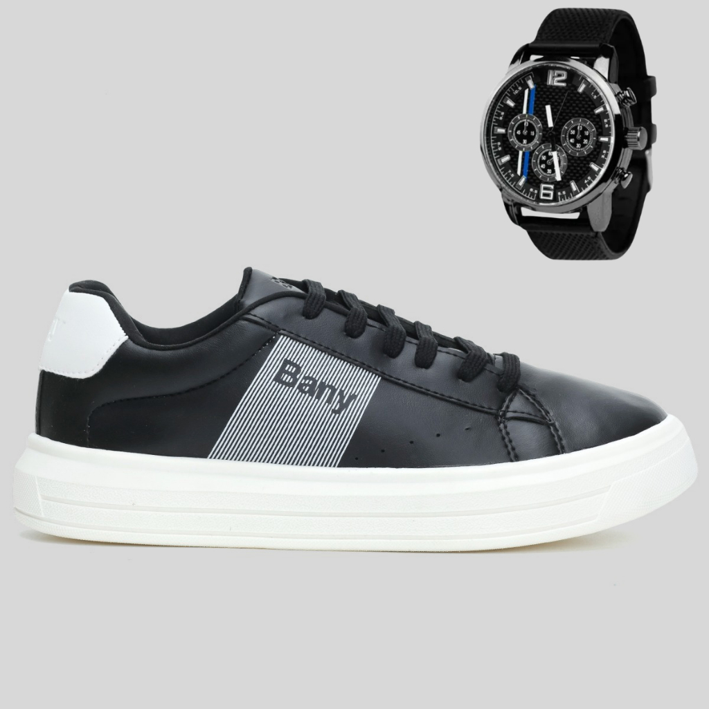 Tênis Bany Masculino Casual Elegante Esporte Fino Modelo Social Conforto Leveza Qualidade + Relógio