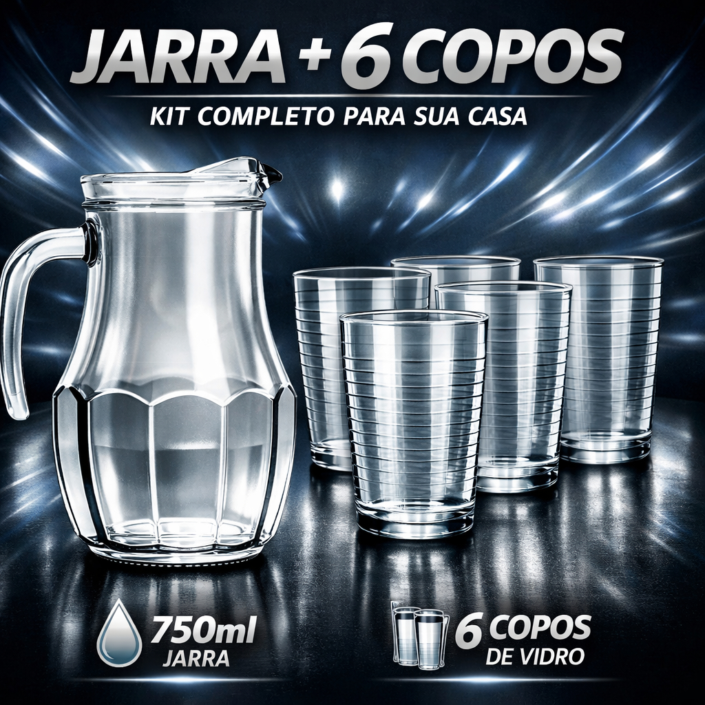Kit Jogo 6 Copos Com Jarra Vidro Água Refrigerante em Oferta na Shopee