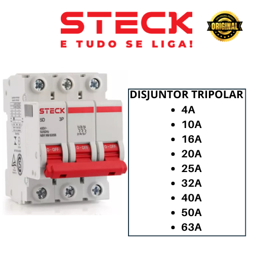 Disjuntor STECK Tripolar Trifasico 4A |10A | 16A | 20A | 25A | 32A | 40A | 50A | 63A STECK
