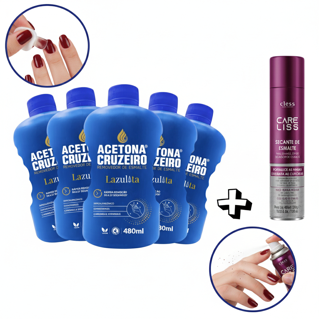 Linha Unhas 5 unid Removedor esmalte Cruzeiro 480ml + Secante Esmalte ou Creme pes ou Removedor unha em Oferta na Shopee