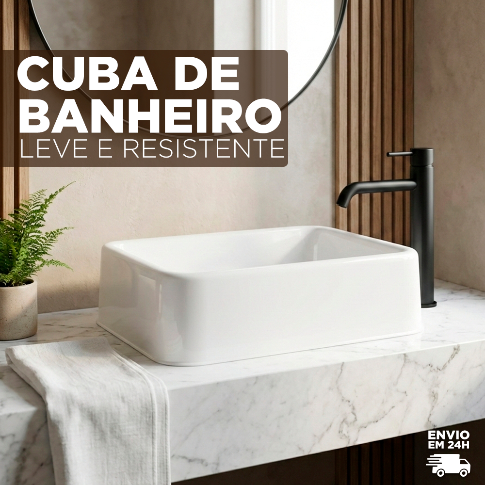 Pia Para Banheiro Cuba de Sobrepor 45cm Apoio Lavabo Retangular Poliestireno Branco Preto