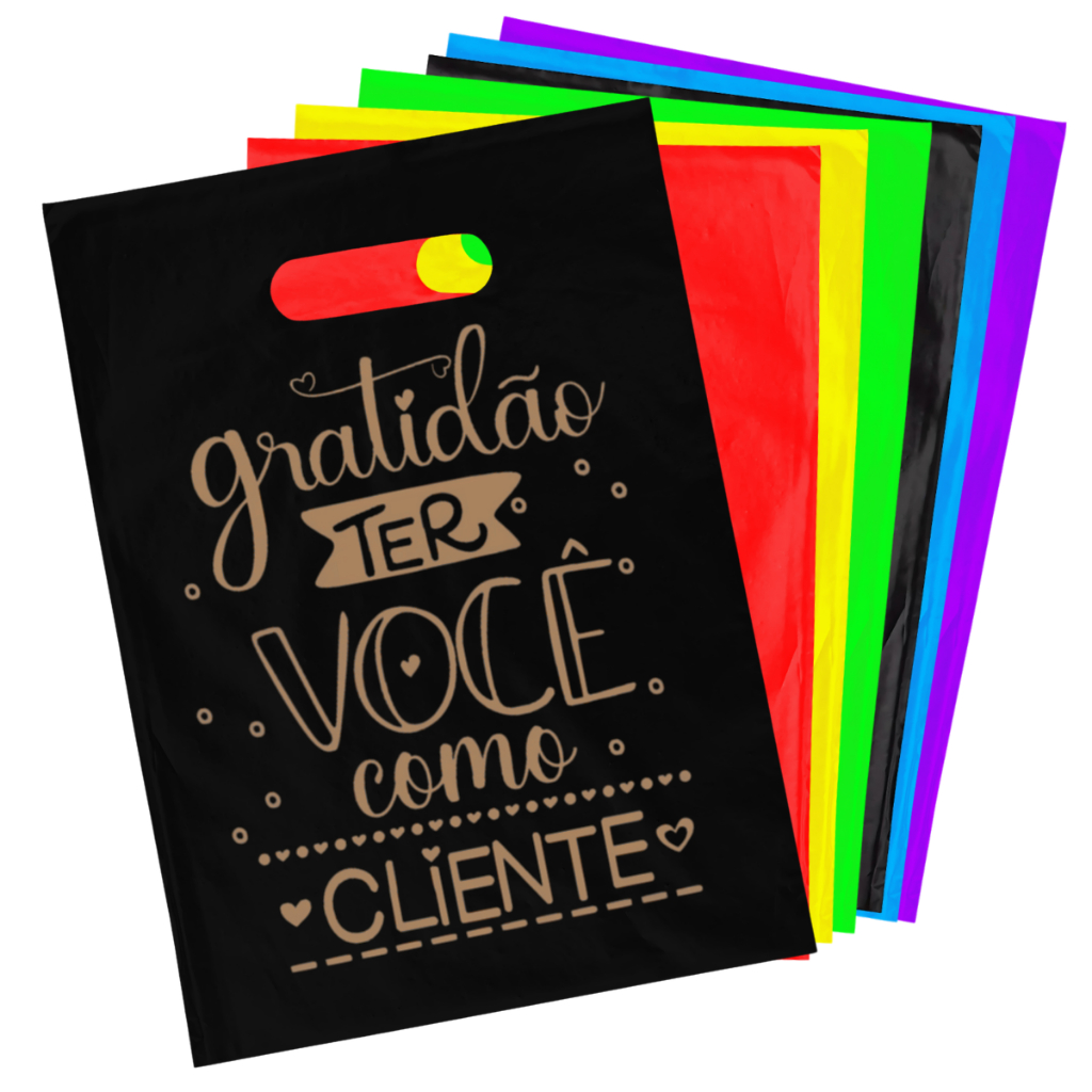 Kit 200 Sacolas Plásticas 30x40 Estampada Personalizada Gratidão Alça Vazada em Oferta na Shopee