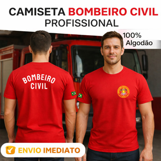 Uniforme Bombeiro Civil Vermelho | Camiseta Profissional Frente e Costas em Oferta na Shopee