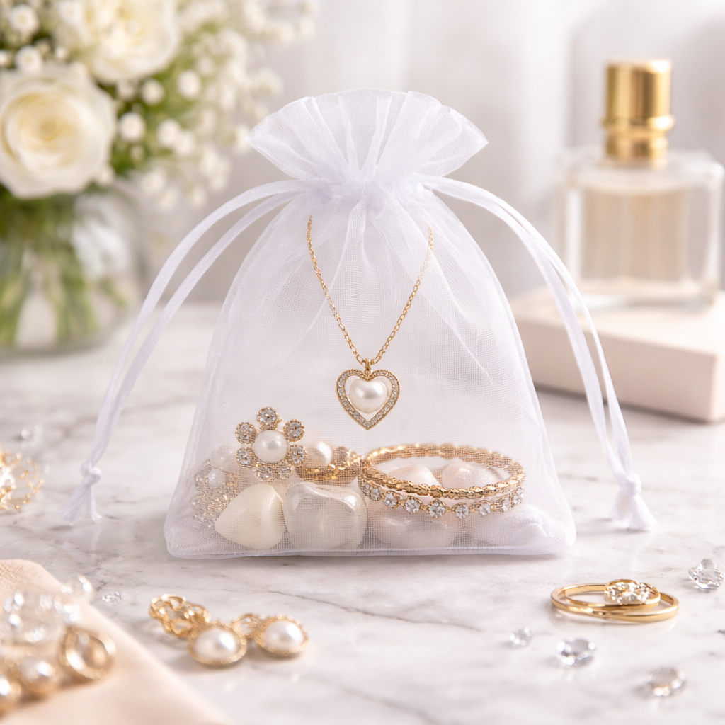 Kit Saquinhos Organza 7x9 / 12x15 Branco Festa, Casamento, Batismo, Lembrancinha, Festa