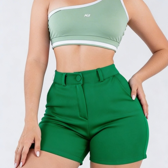 Short Feminino Social Neoprene Lançamento Torcida Do Brasil Cintura Alta Copa Do Mundo 2026 Botão Encapado Modelador