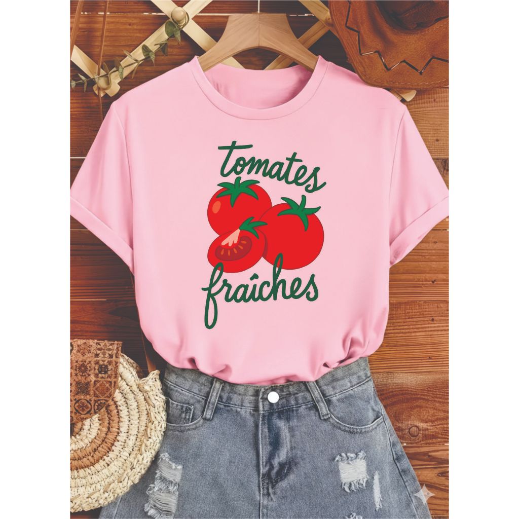 Camiseta tshirt camisa feminina 100%algodão oversized brasilidades frutas tropical tomates fraiches