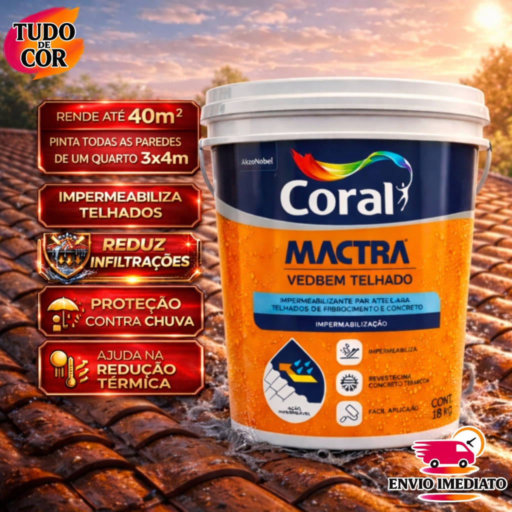 Tinta Borracha Liquida Impermeabilizante Emborrachada Coral Mactra 18kg Veda Telha, Parede Aderência em Oferta na Shopee