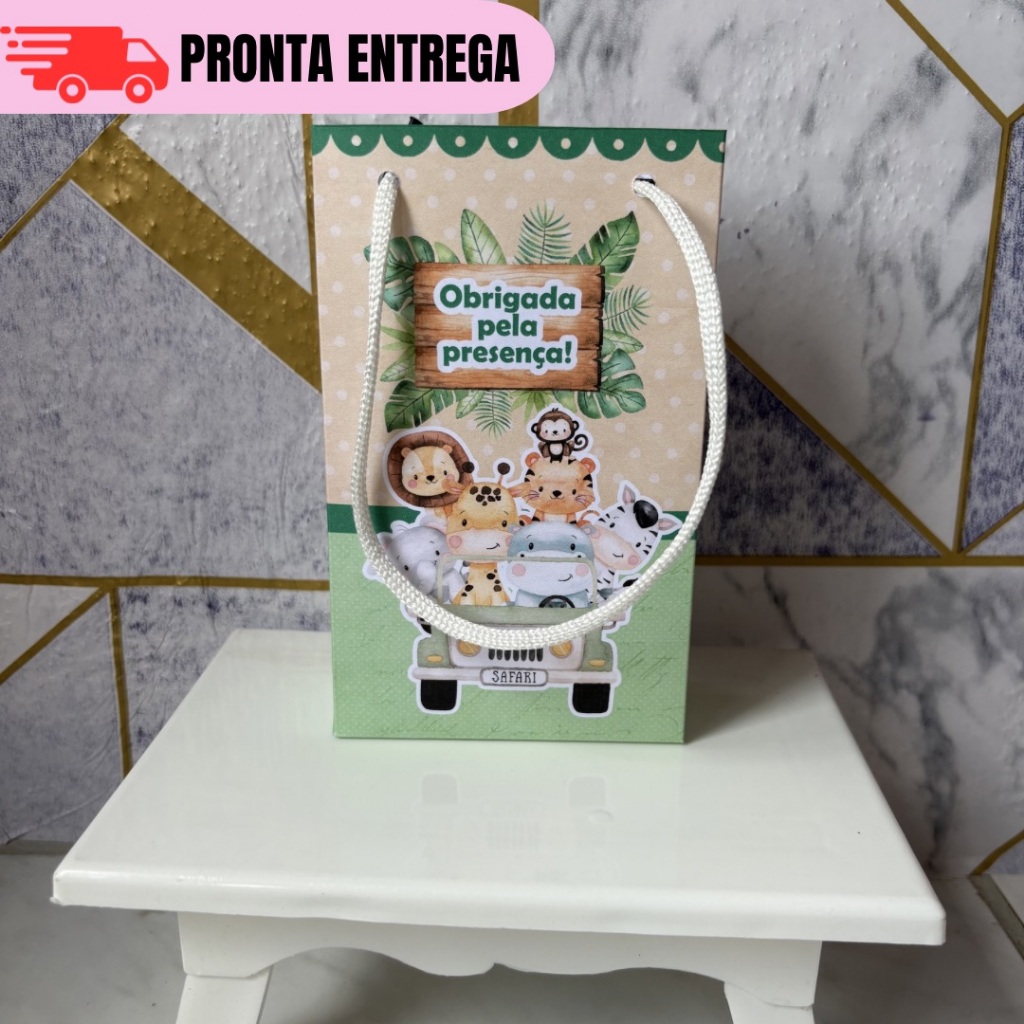 Kit 10 a 30 Sacolinhas Safari Verde Cute Personalizados Lembrancinhas Festa Infantil Aniversário PEGUE E MONTE