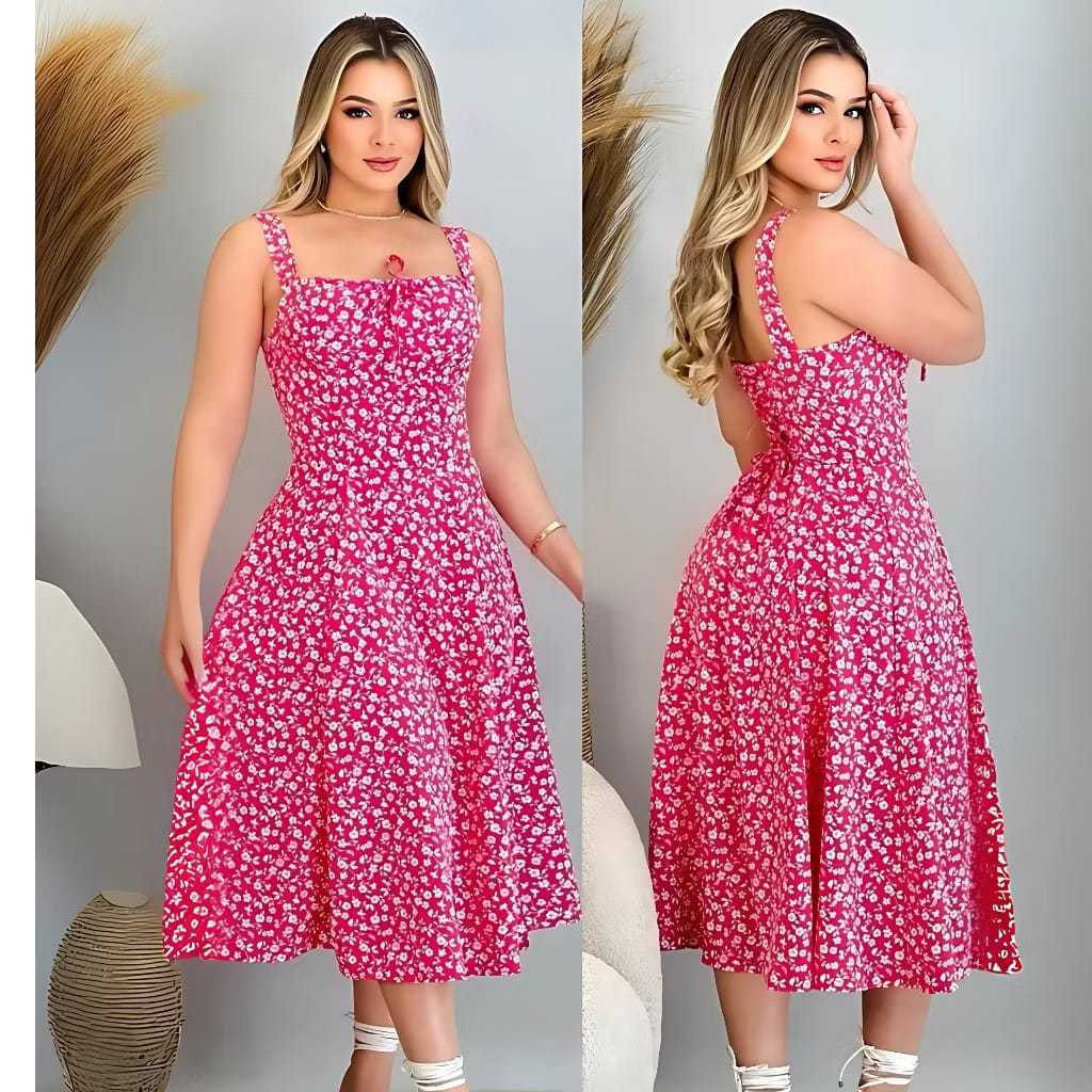 Vestido Midi Floral Feminino Fenda Frontal  feito do tecido duna floral =DISPONIVEL=  M , G.