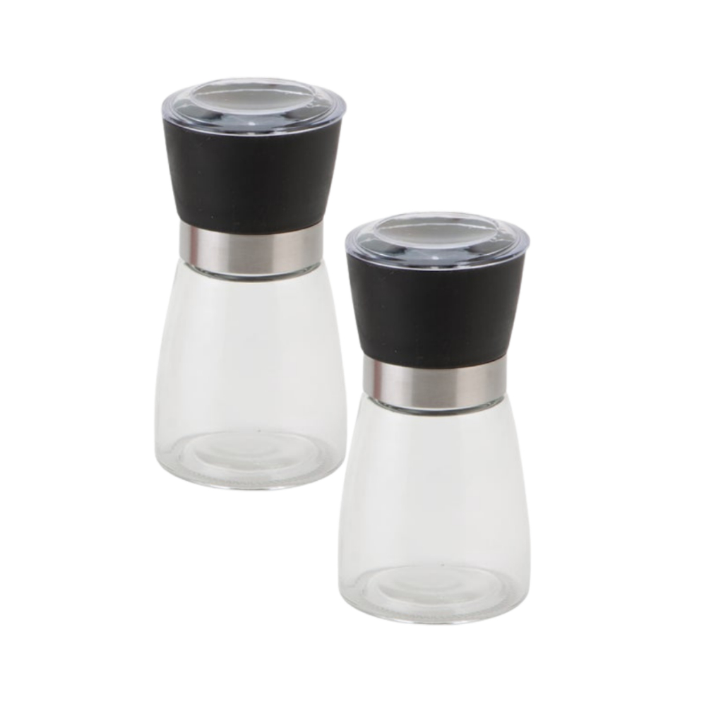 2 Unidades Moedor Triturador Manual Inox Vidro Especiarias Temperos Pimenta Sal Grosso Graos Cafe Oregano Gourmet