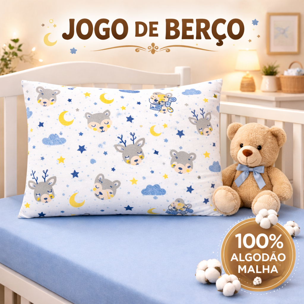 Jogo de Berço Americano 2 Peças em Malha 100% Algodão Com Elastico em Oferta na Shopee