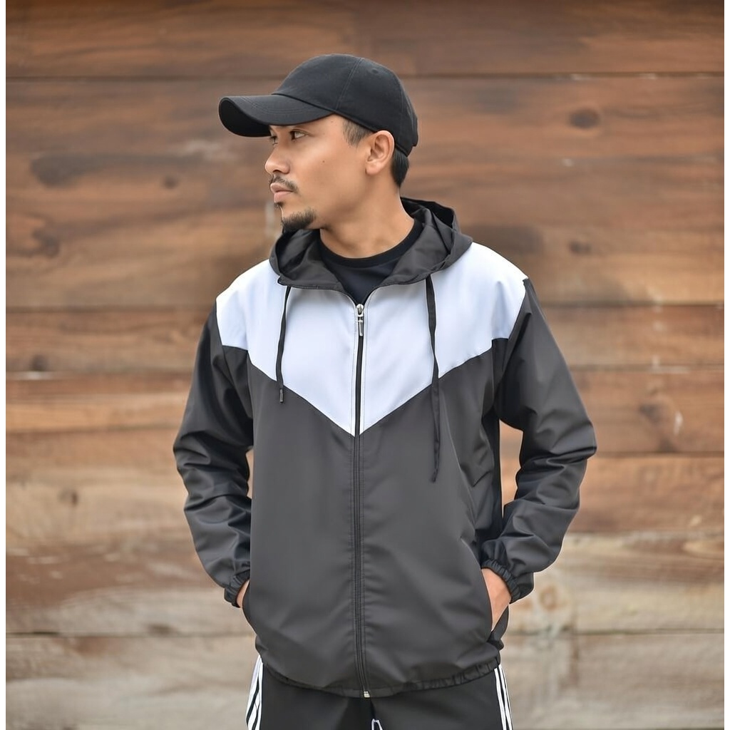 Corta-Vento Masculino Preto e Branco – Estilo Moderno e Versátil