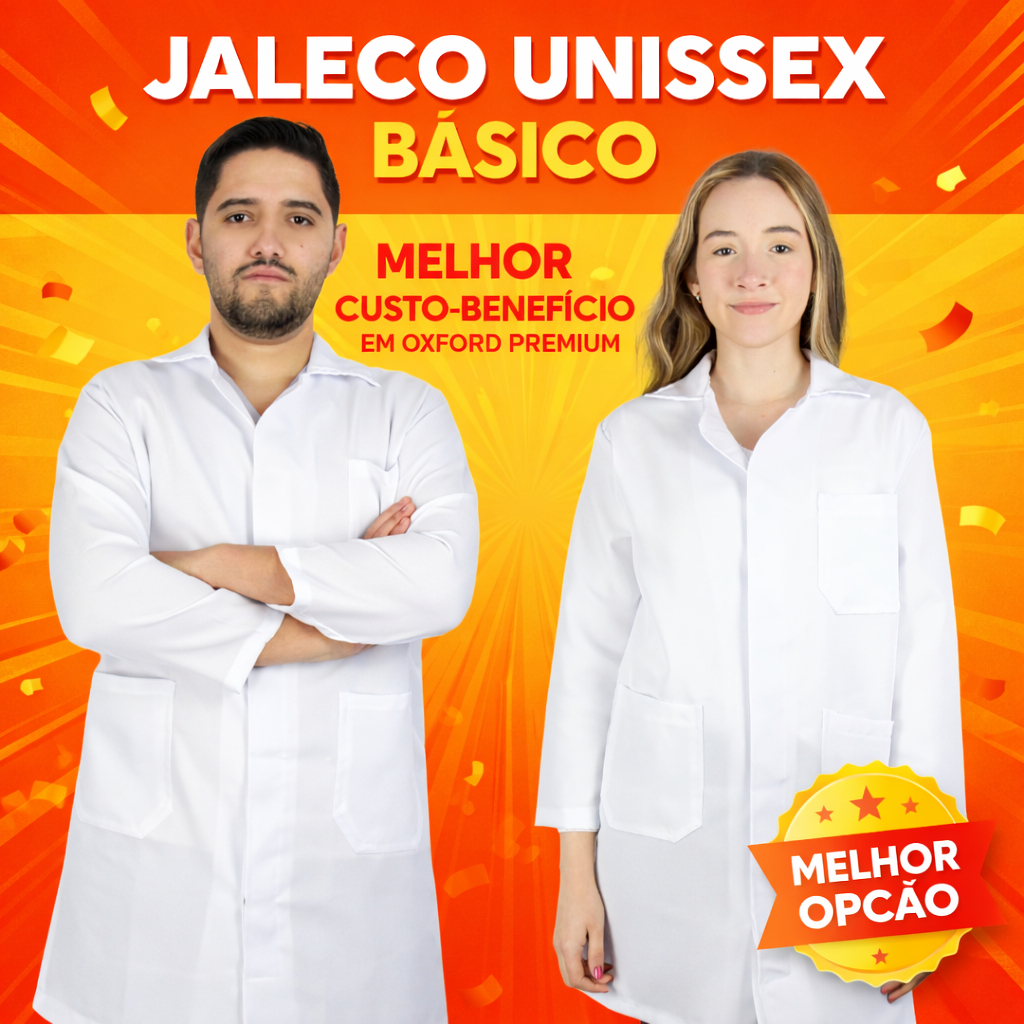 Jaleco Manga Longa Unissex Branco Para Enfermagem Laboratório Estágio