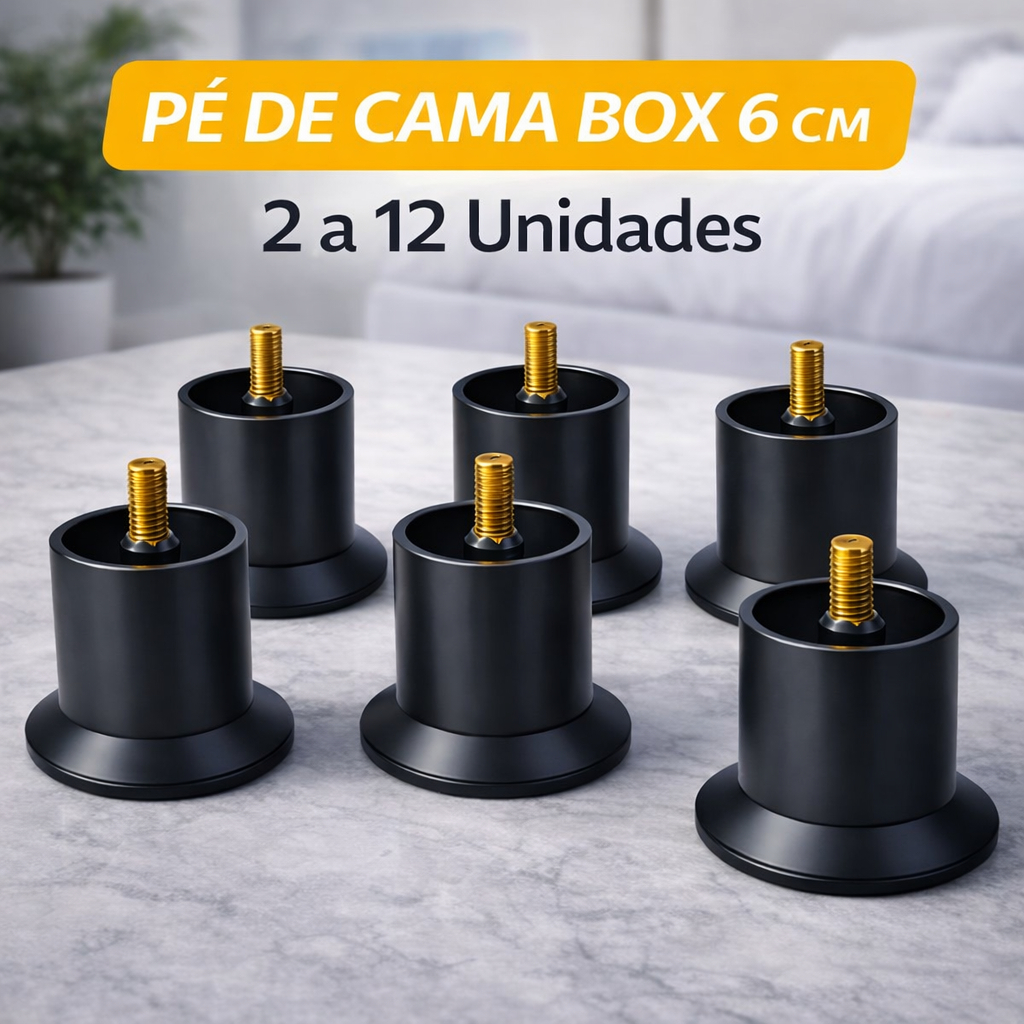 Kit Pés para Cama Box 6cm Reforçados com Parafuso | Estável e Confortável