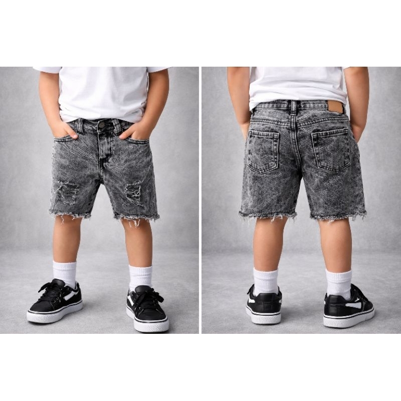 🩳 Bermuda Jeans Infantil Masculina Destroyed Lavagem Escura