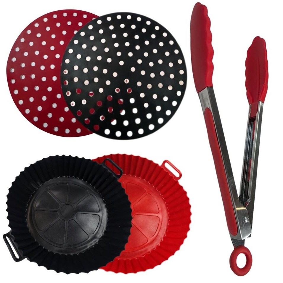 Kit Air Fryer Forma + Tapete + Pegador Silicone Fritadeira