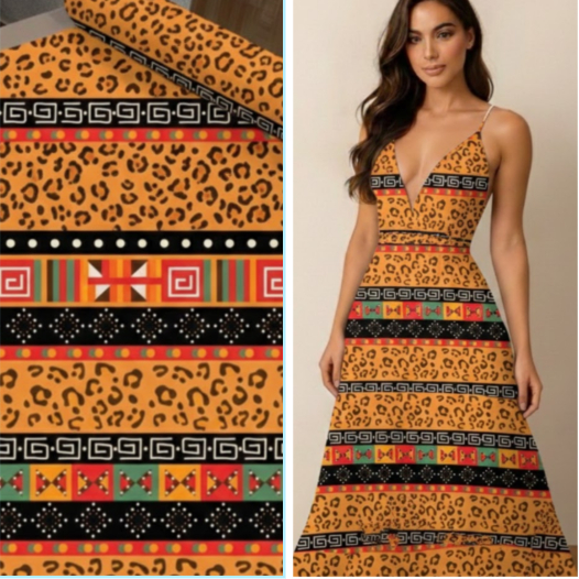 TECIDO CREPE ESTAMPA TRIBAL INSPIRADA NA ÁFRICA COM DETALHES DE ONÇA em Oferta na Shopee