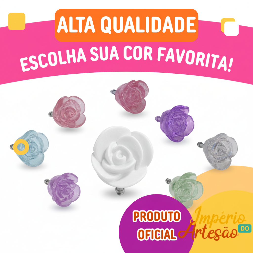 Kit 12 Puxadores Rosa Média Acrílica com Glitter para Gaveteiro Penteadeira Móveis Decorativos