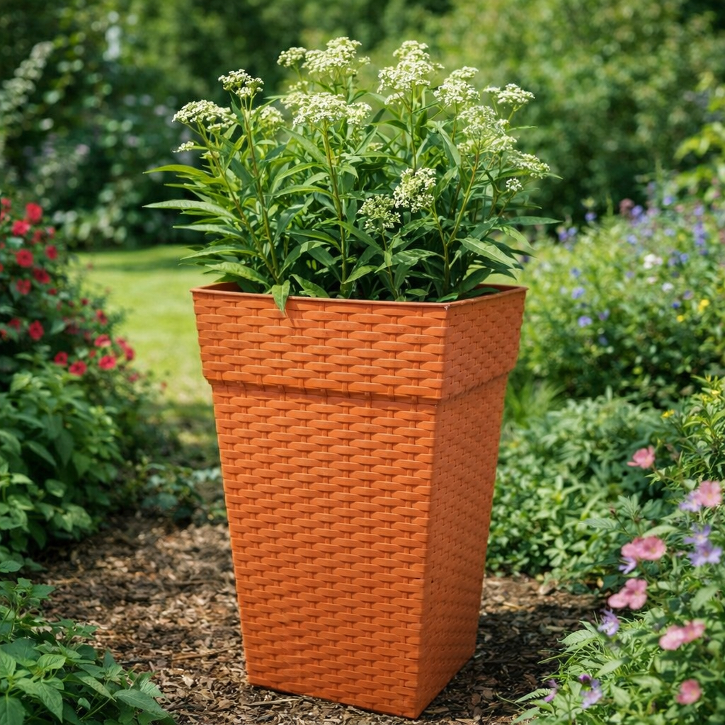 Vaso Coluna Rattan 17 litros De Plástico para Jardim Flores Vaso de Planta Decorativo