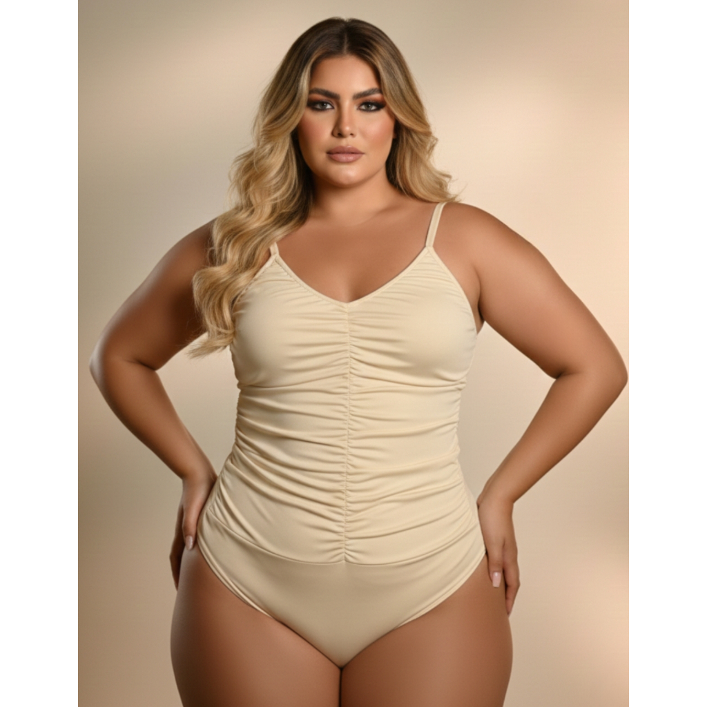 Body Feminino Plus Size Alcinha Decote V Franzido Drapeado Nude Marrom Elegante Moda Atemporal Casual Festa em Oferta na Shopee