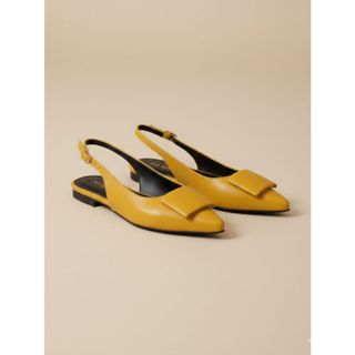 Sapatilha Slingback Feminina Bico Fino com Fivela Encapada Amarelo Mostarda Flat Confortável Elegante em Oferta na Shopee