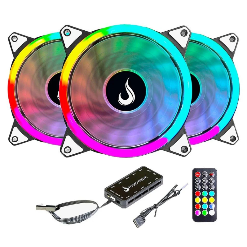 Kit 3 Cooler Fan Led Argb 120mm Controladora Controle Gamer para Gabinete Rise Anel