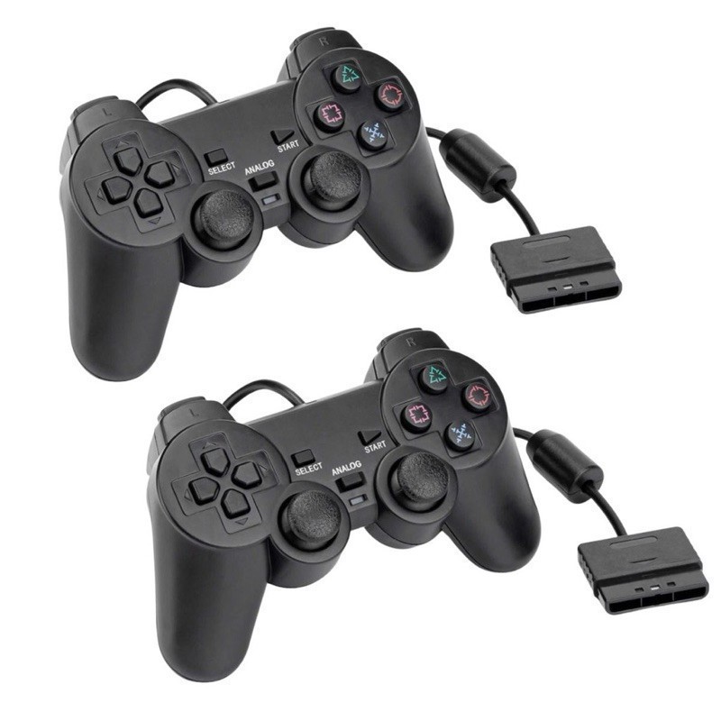 Kit 2 Controle Joystick para Ps2 Black com fio em Oferta na Shopee