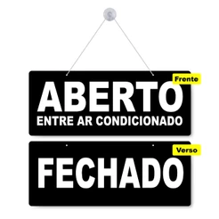 Placa identificação Aberto Fechado Ar Condicionado Preto Comercio Estabelecimento Aviso