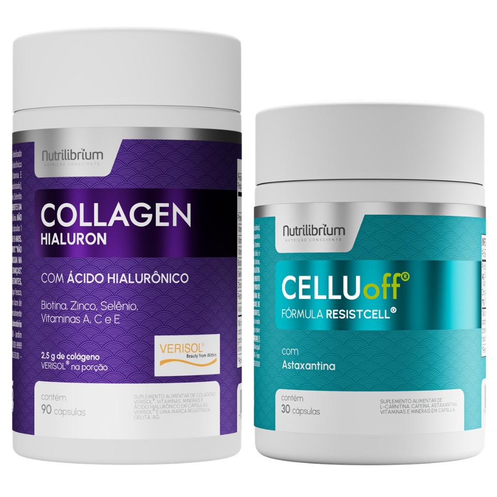 Colágeno Verisol Ácido Hialurônico 90 Caps + Celluoff Celulite 30 Caps Nutrilibrium em Oferta na Shopee