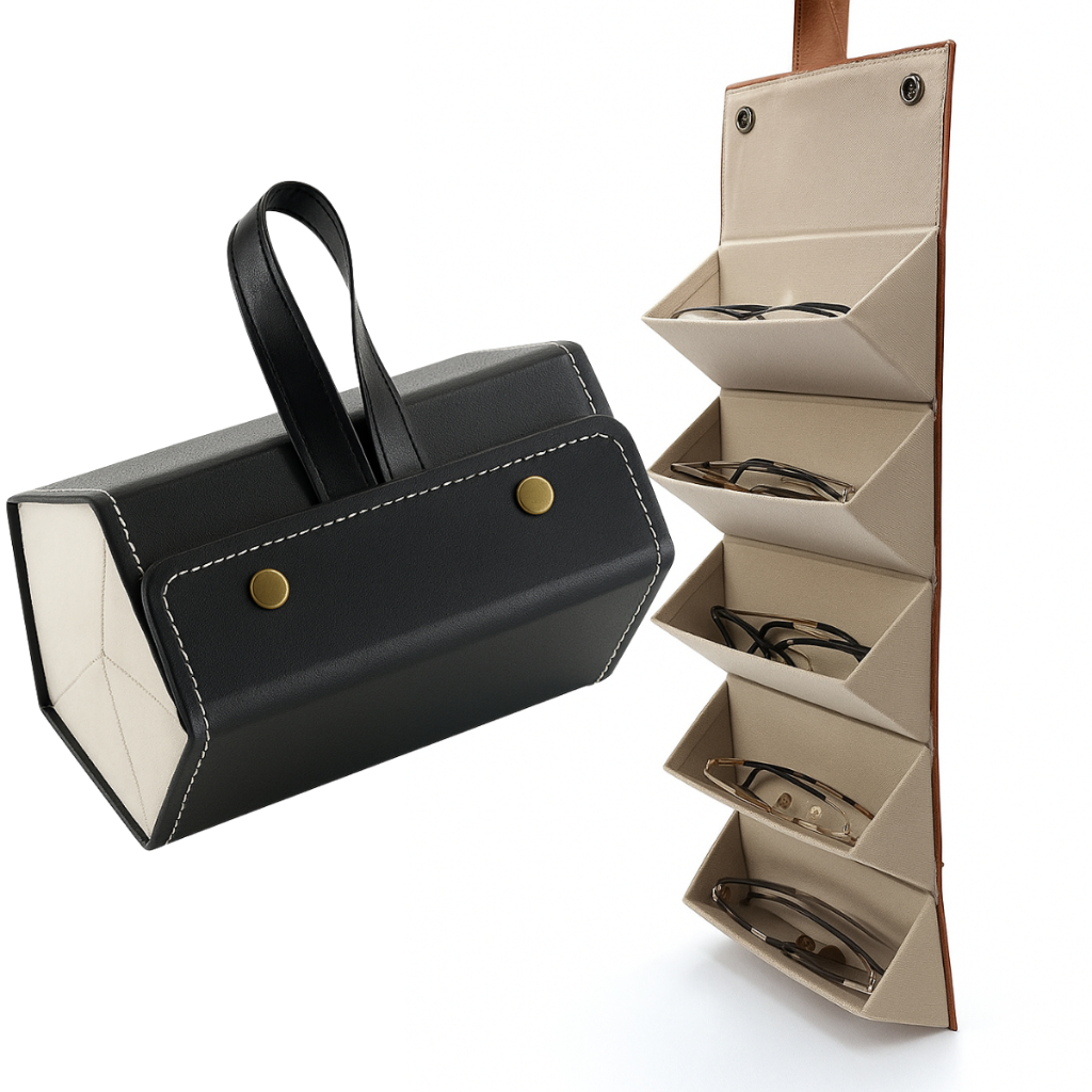 Estojo Porta Óculos Dobrável Divisórias Viagem Portátil