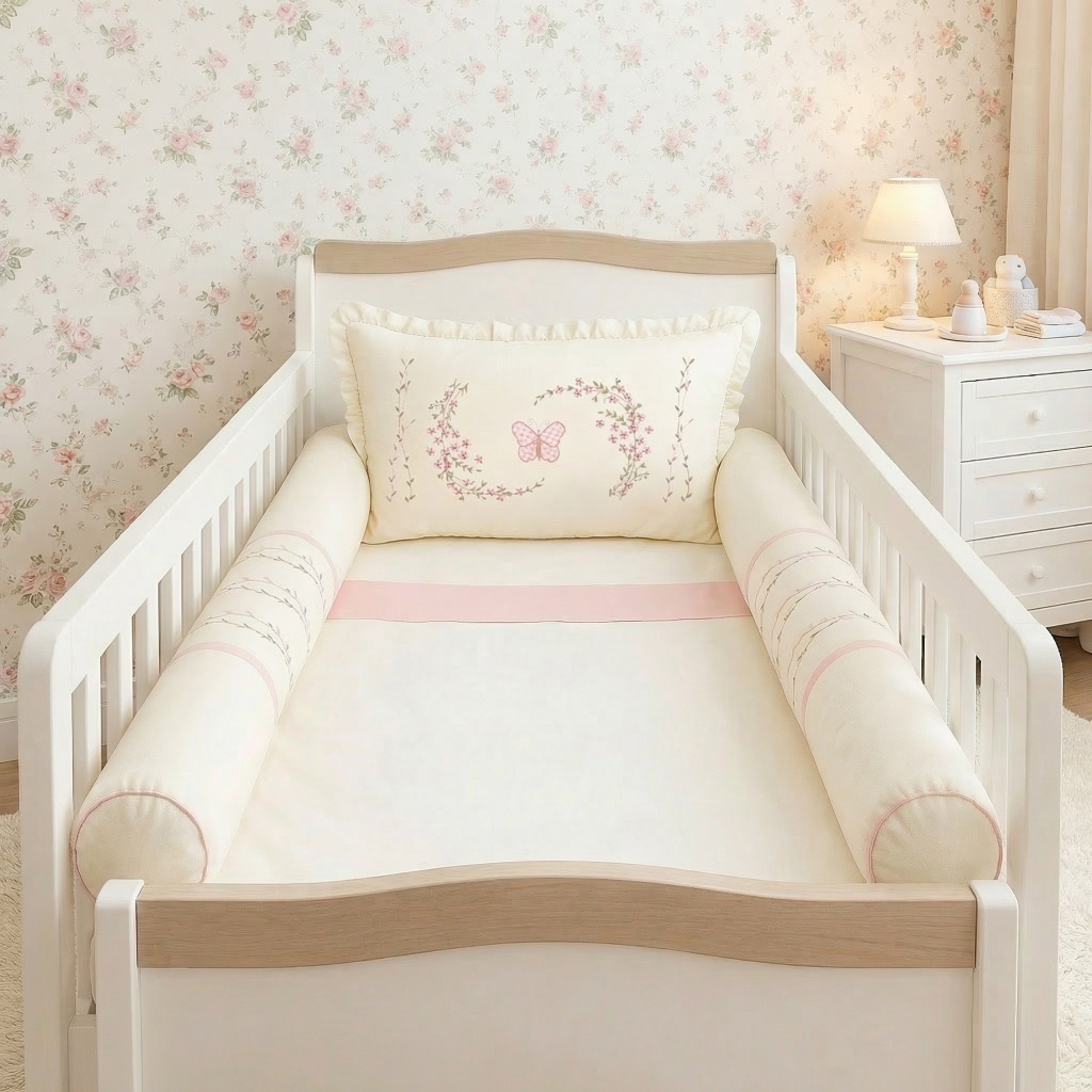 Kit Berço Bordado Americano Menina Menino  Veneza Bordado Algodão Com lençol de Elástico Mosquiteiro