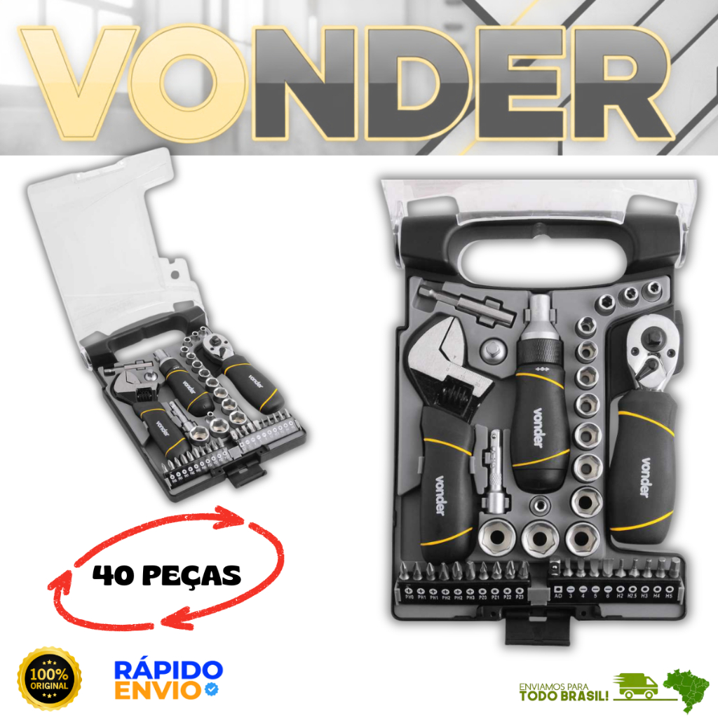 Jogo De Soquetes E Ferramentas Completo Com 40 Peças Vonder Ofertas Premium Resistente