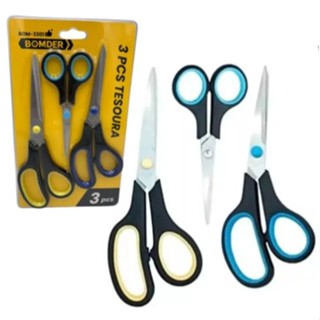 Tesouras 3pçs Multiuso Inox Tecido Papelaria Bom-3301 em Oferta na Shopee