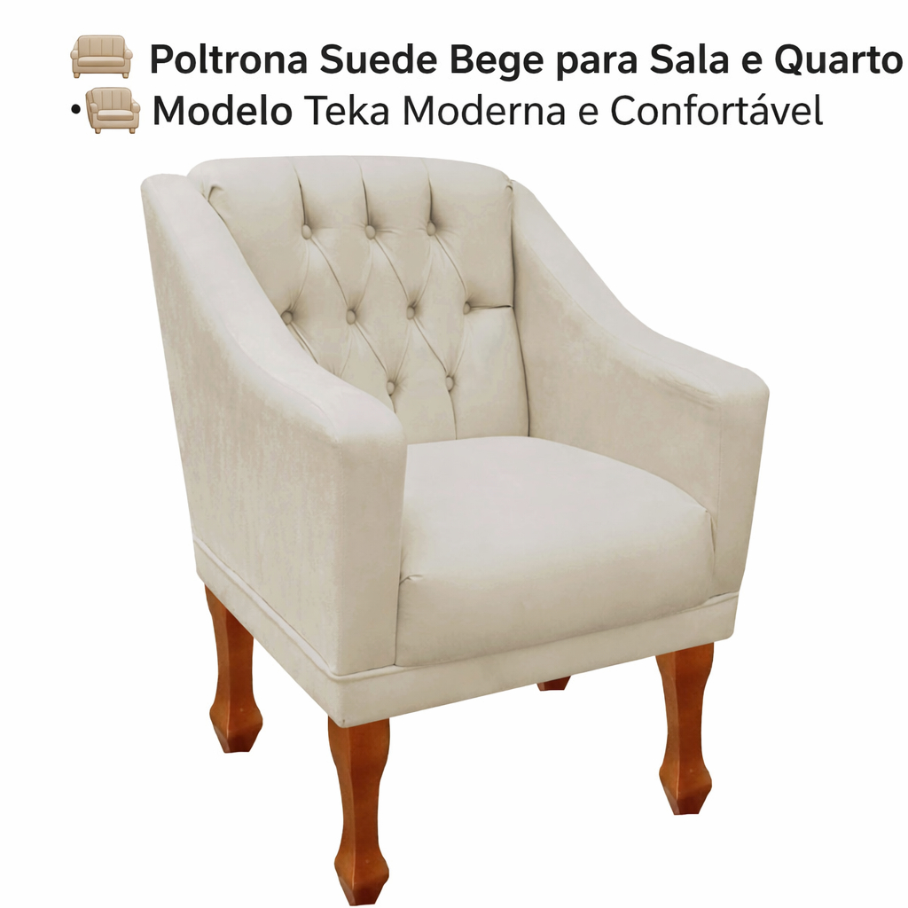 🛋️ Poltrona Suede Bege para Sala e Quarto • Modelo Teka Moderna e Confortável
